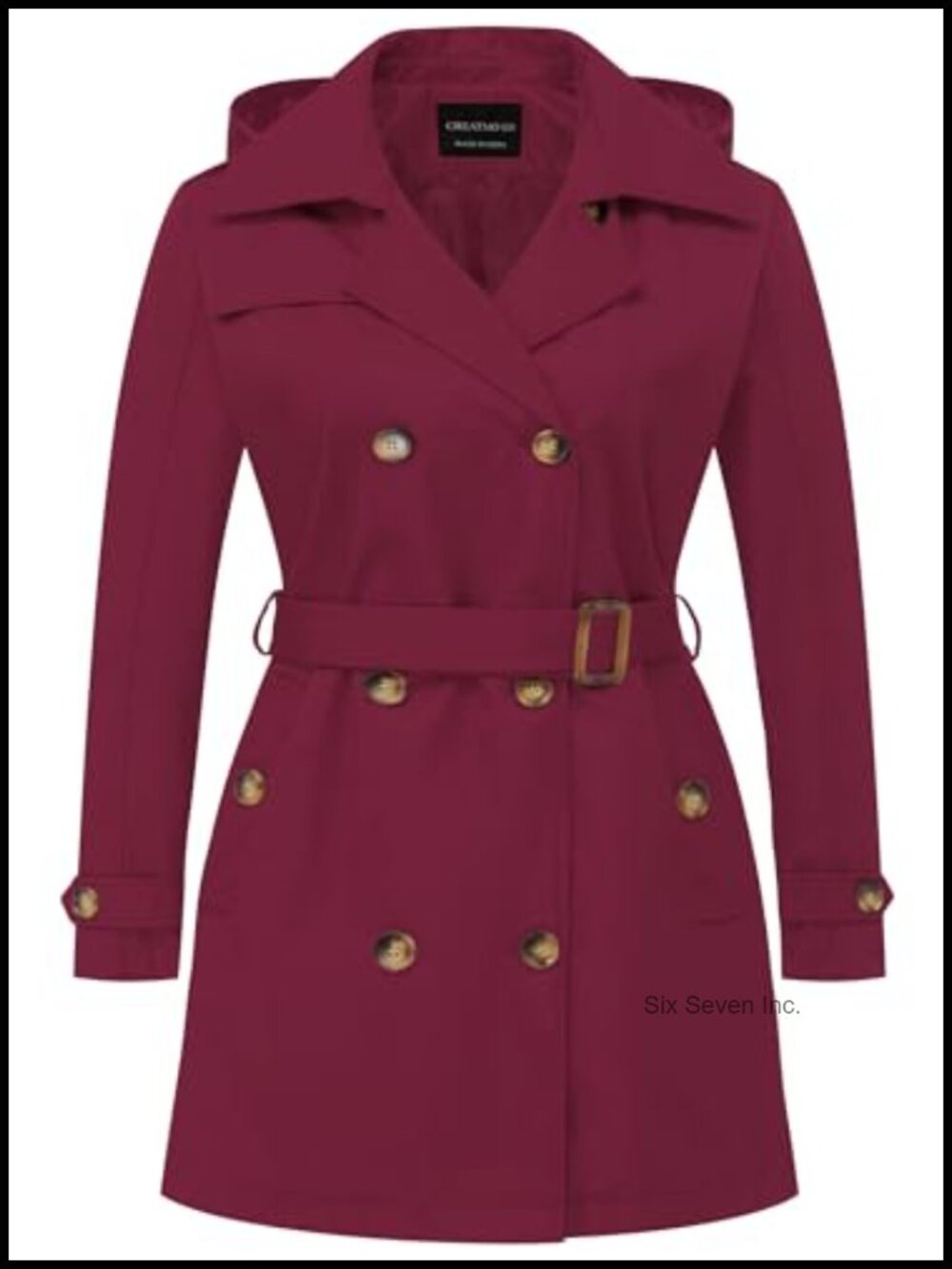 Plus Size Trench Coat Double Breasted Belted Hooded